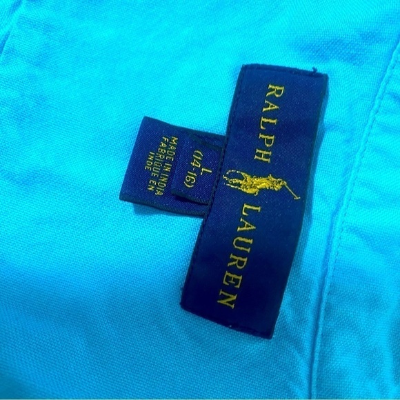 Ralph Lauren Boy Short Sleeve Turquoise Orange Pony Button Down Sz Large (14-16) - Picture 5 of 6